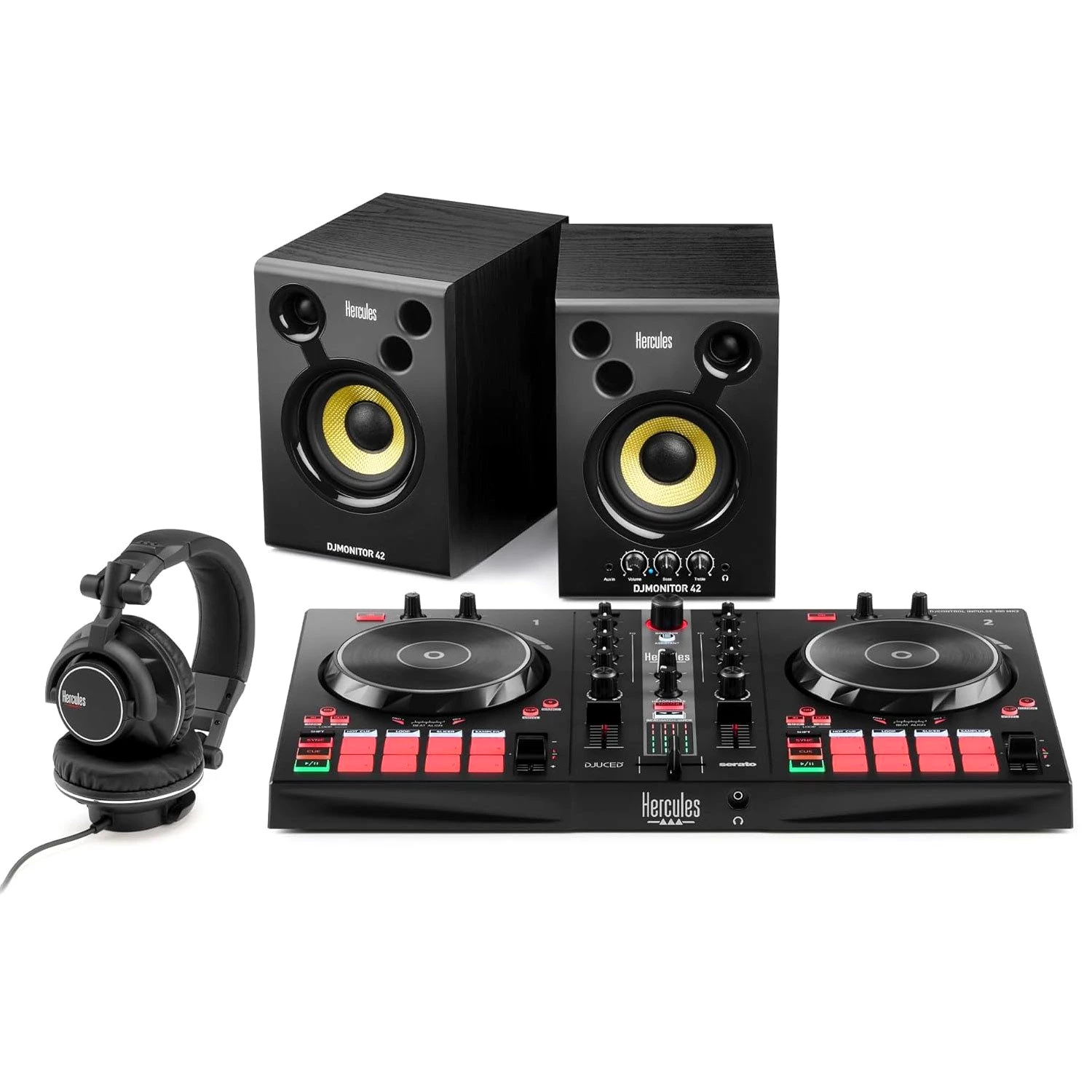 HERCULES DJ Controller Hercules DJ Essentials Kit DJ-Set mit Laptopständer Schwarz